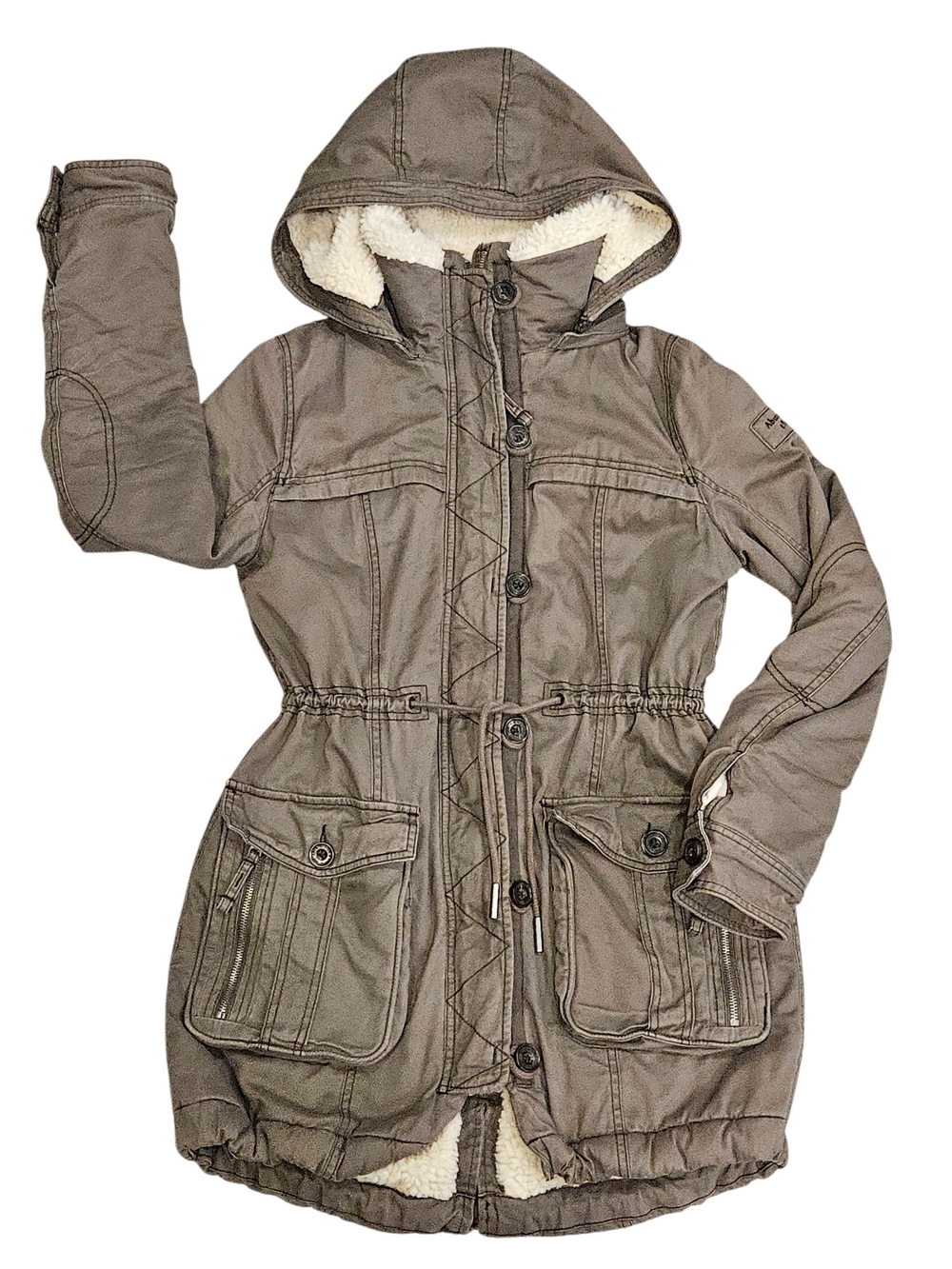 VINTAGE Y2K Abercrombie & Fitch Army Green Cotton Fleece Lined Parka Coat Medium